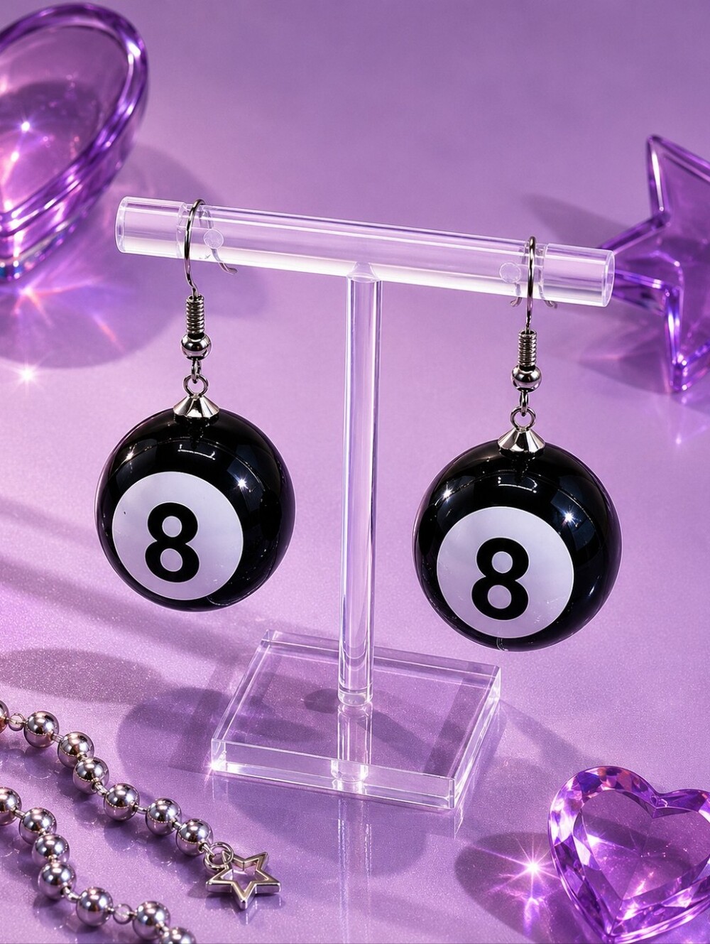 NEW 8 Ball Dangle Earrings Y2K Retro Jewelry Pool Billiards Black White